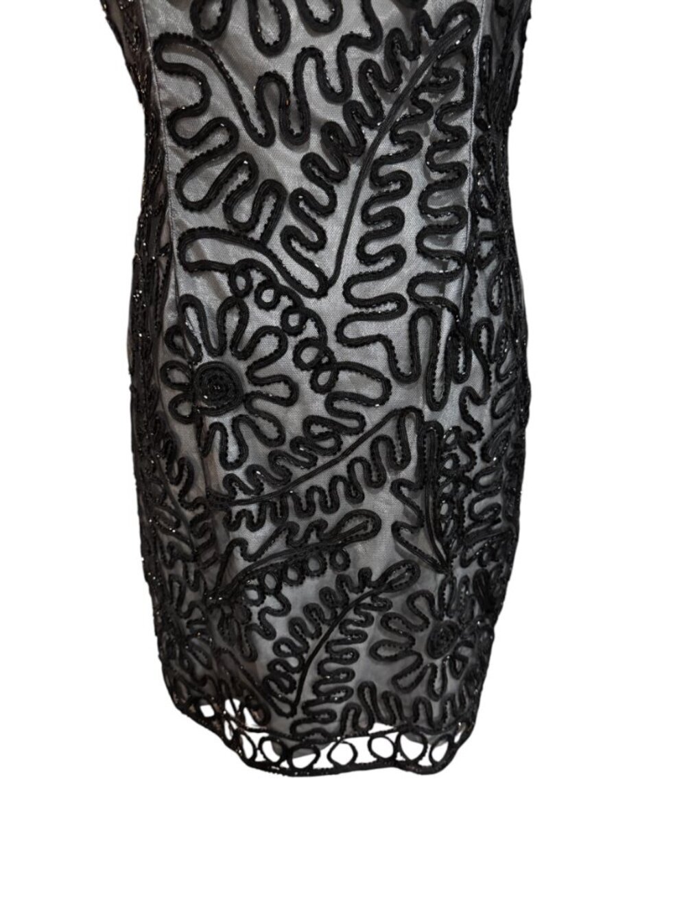 Adrianna Papell Black Beaded Mesh Cocktail Dress Petite 12 Vintage Glam - Picture 4 of 6